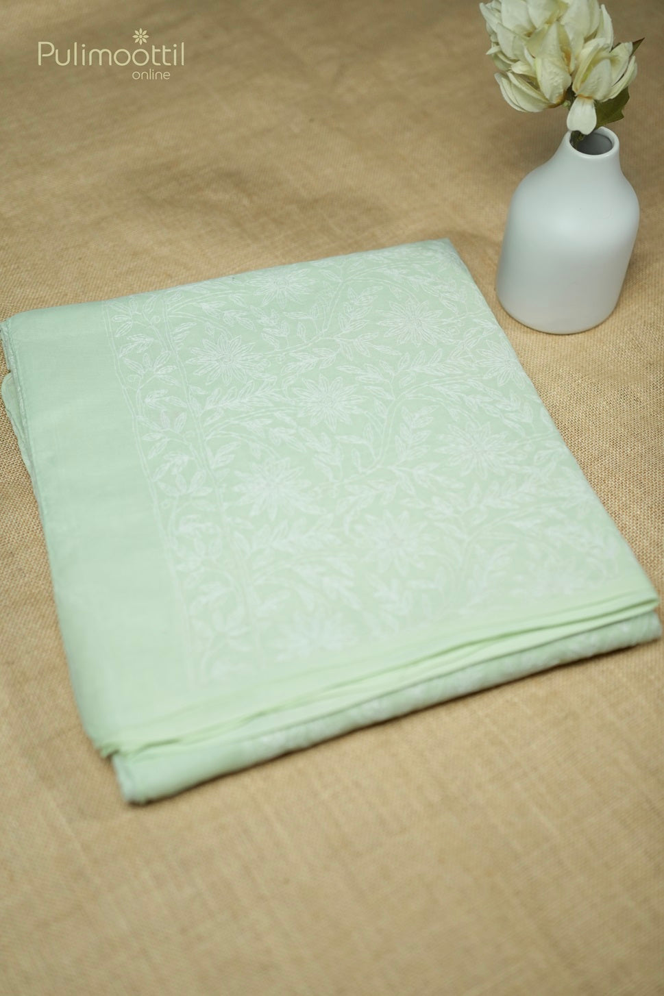Light Mint-Green Colour Chikankari Cotton Saree