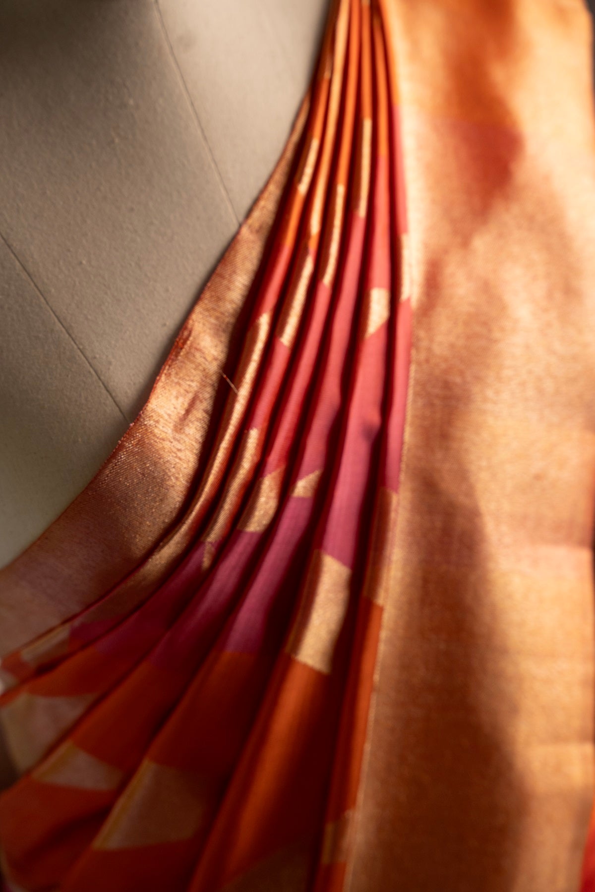 Pink & Orange multi color Kanchipuram silk saree.