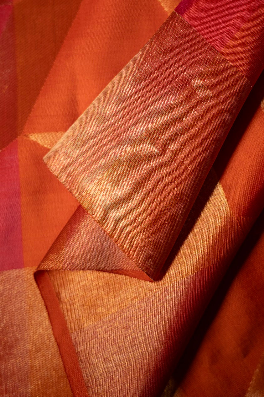 Pink & Orange multi color Kanchipuram silk saree.