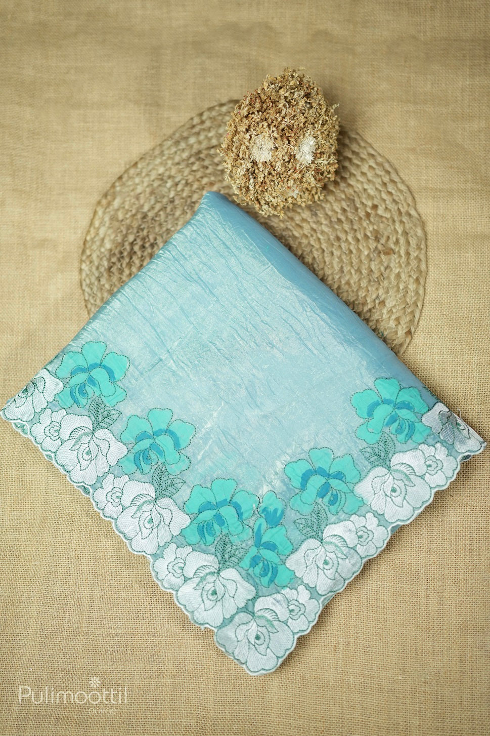 Powder Blue Colour Crushed Organza Fancy Saree