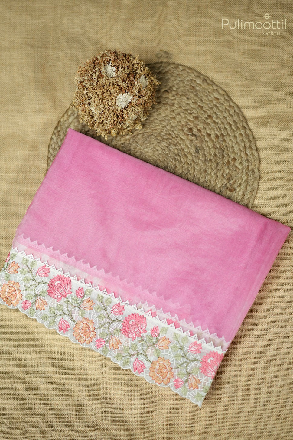 Pastel Pink Colour Organza Fancy Saree