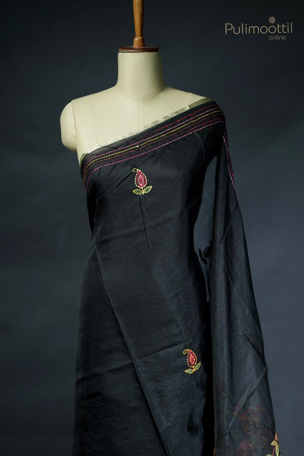 Black-colored net cota hand-embroidered fancy saree