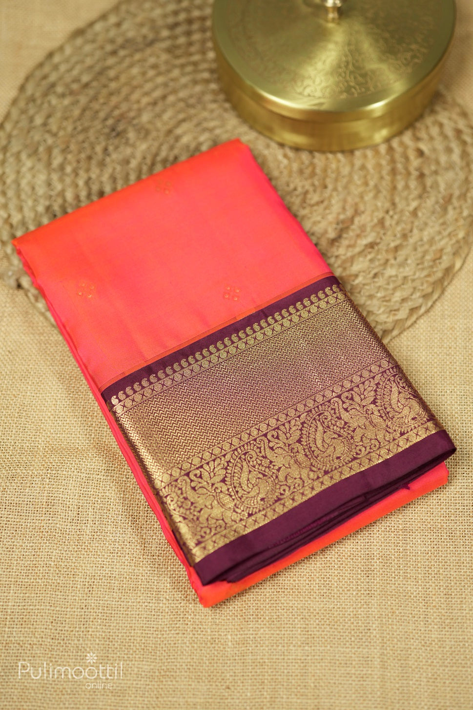 Carrot Peach Colour Kanchipuram Soft Silk Saree