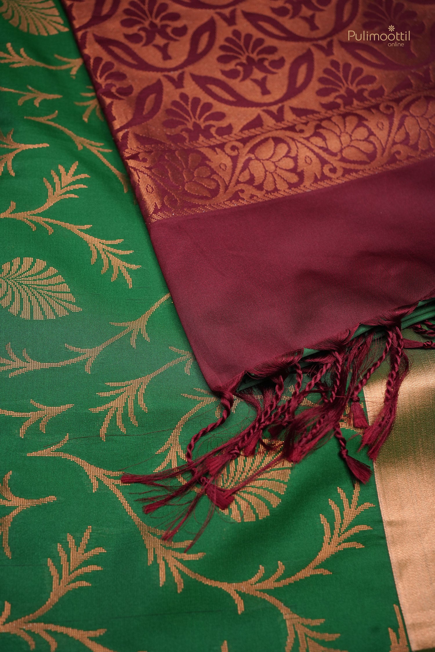 Forest Green Color Semi silk Saree