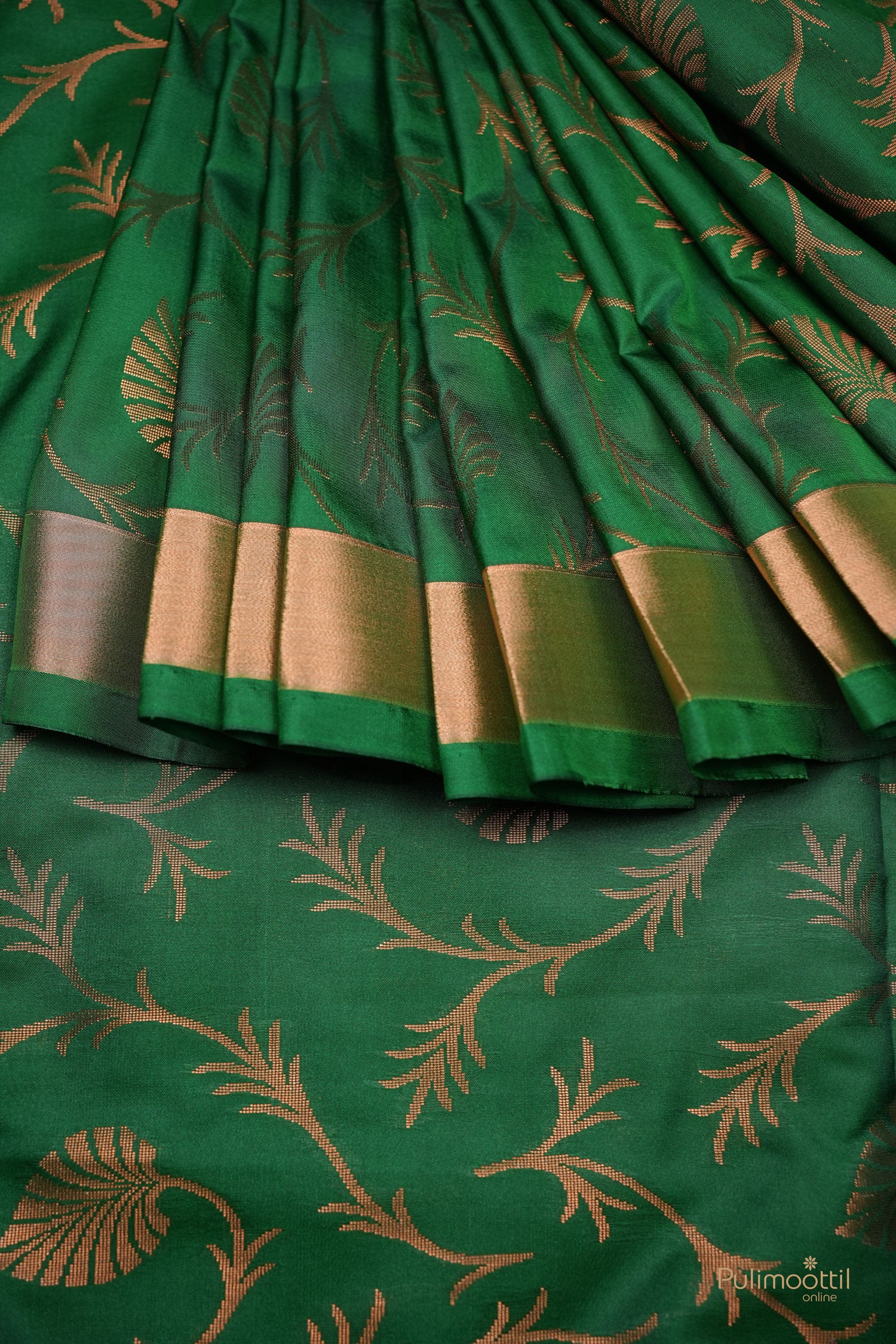 Forest Green Color Semi silk Saree