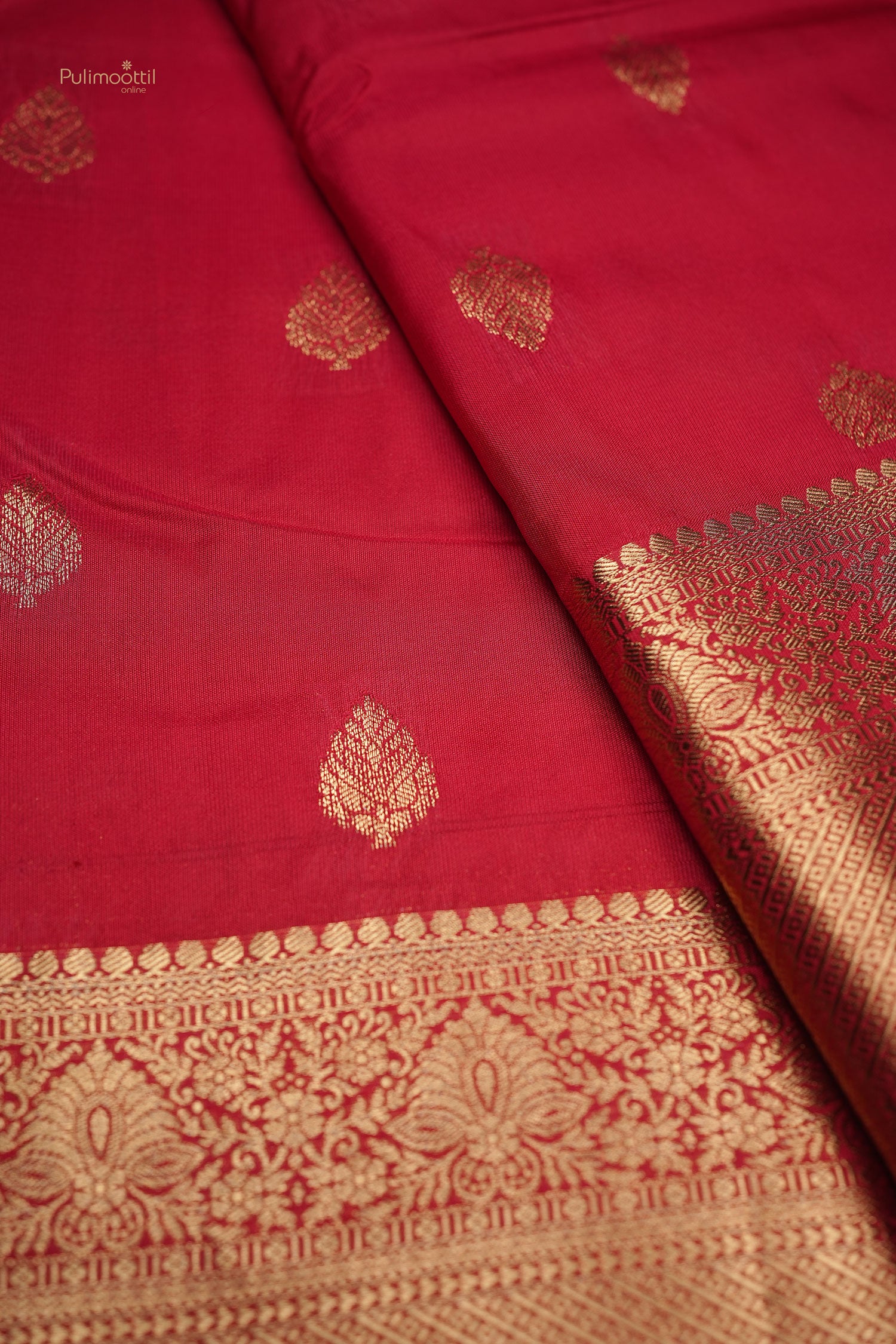 Crimson Red Color Semi Silk Saree