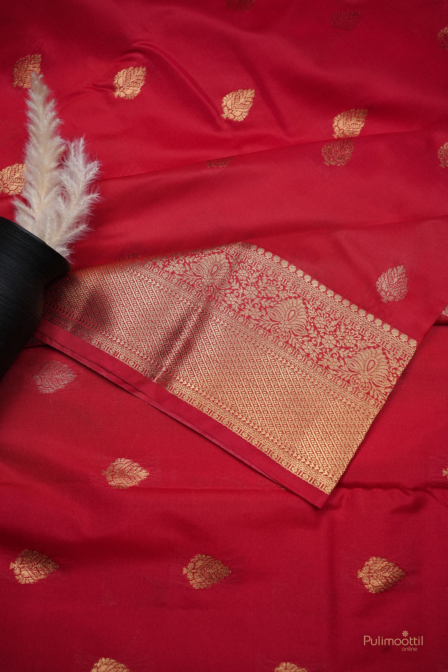 Crimson Red Color Semi Silk Saree