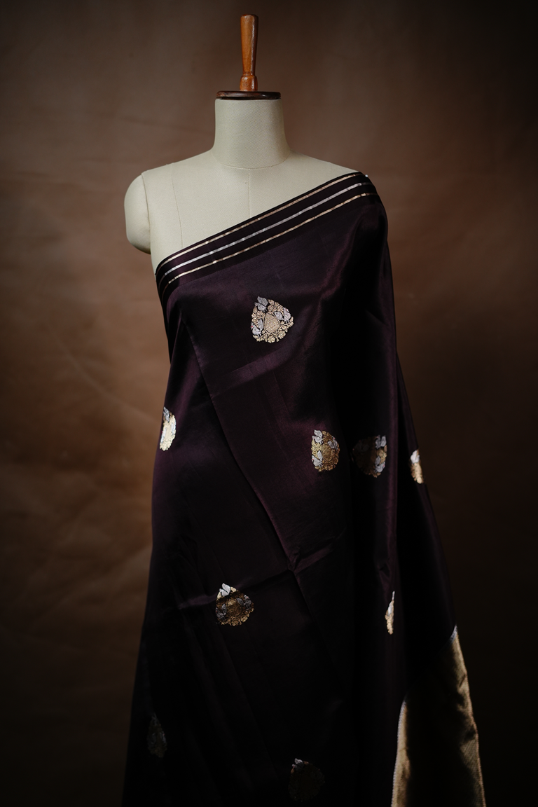 Coffee Brown Colour Puna Silk Saree