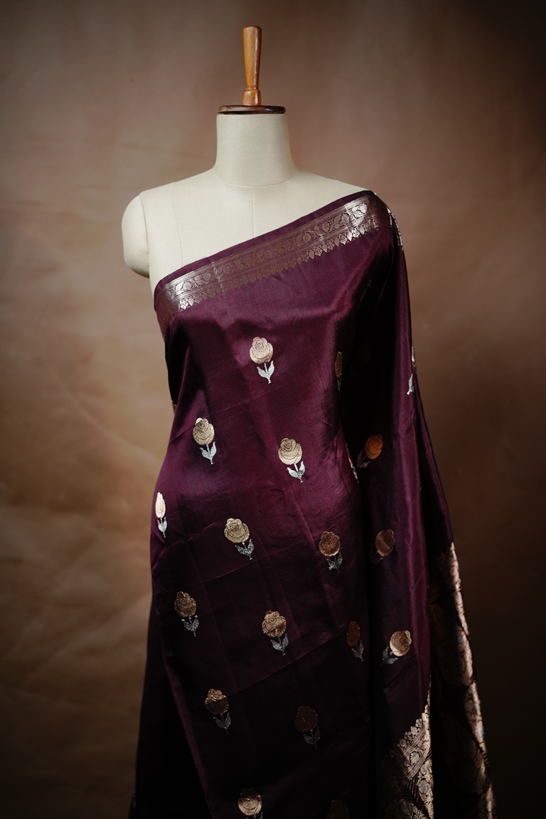 Coffee Brown Colour Puna Silk Saree