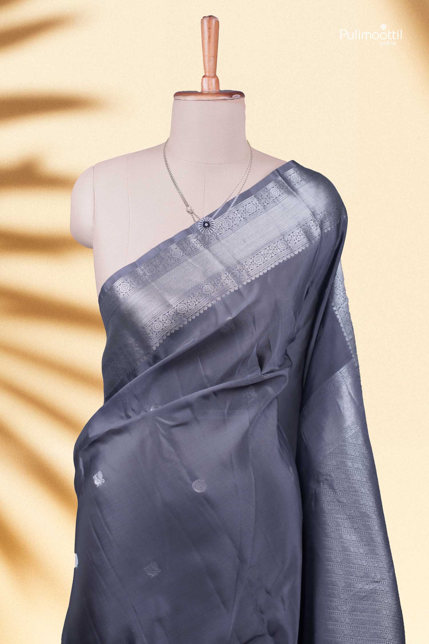 Pearl Grey Kanchipuram Saree.