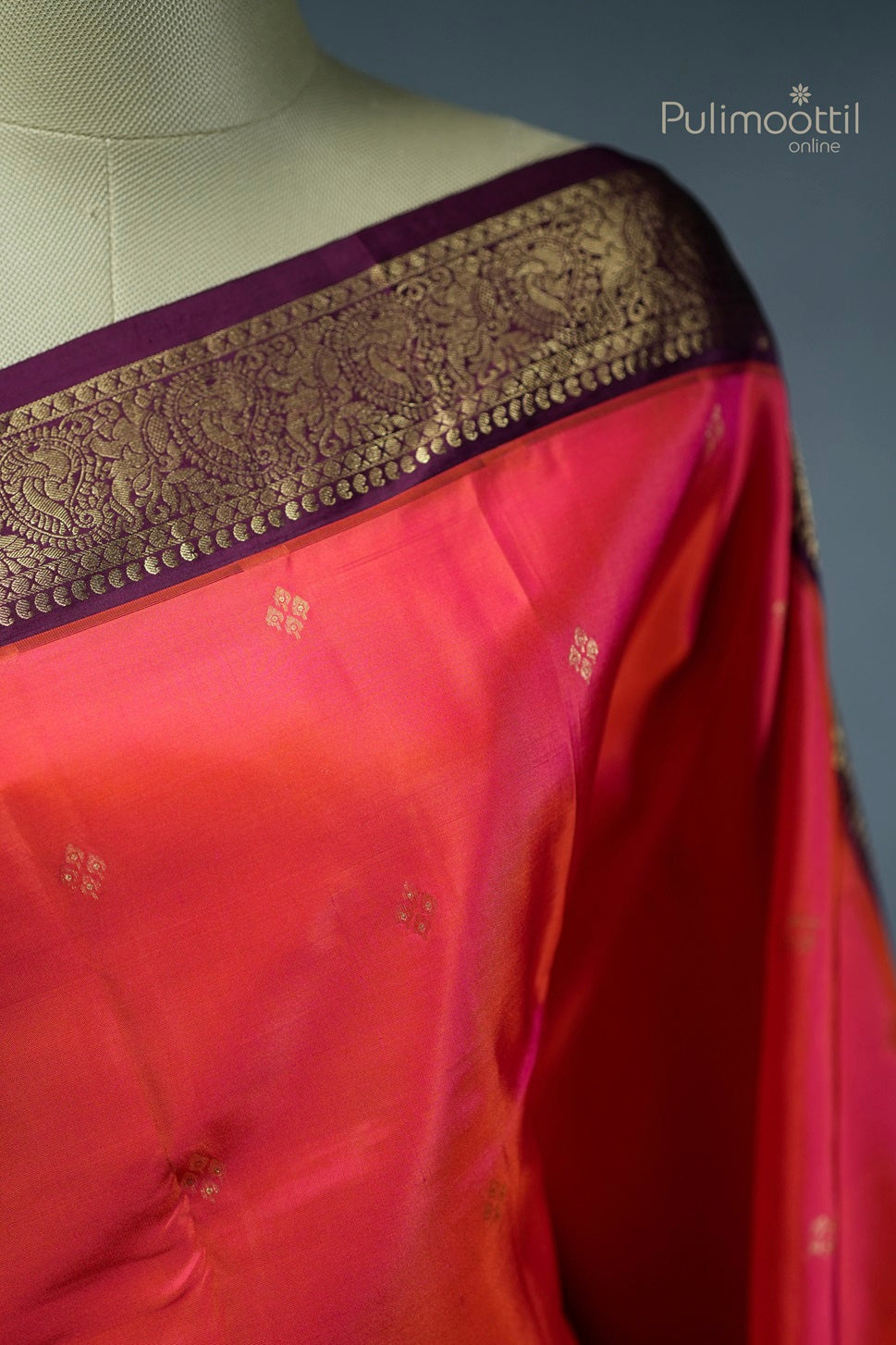 Carrot Peach Colour Kanchipuram Soft Silk Saree