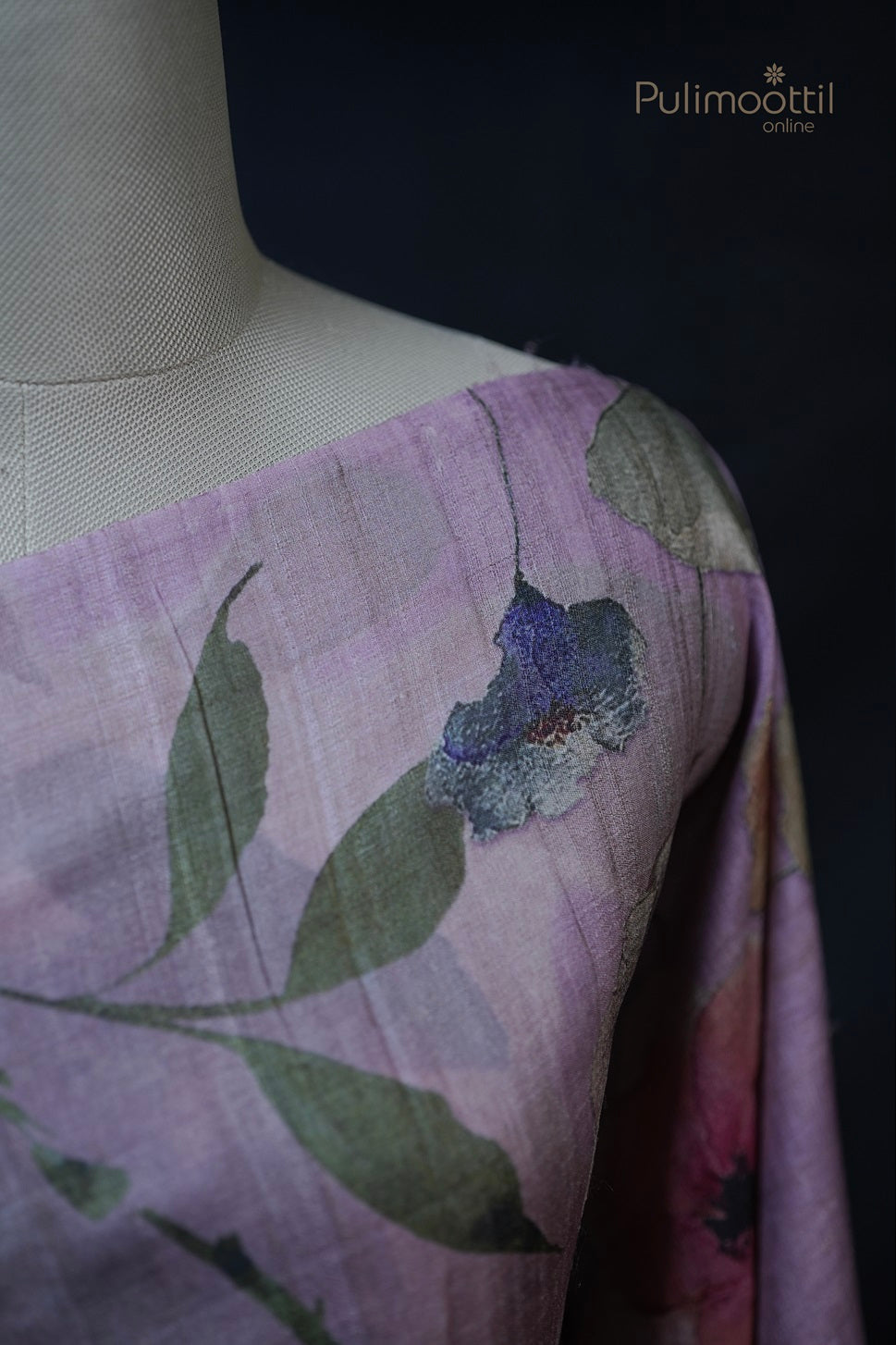 Pastel Onion Colour Printed Tussar Silk Saree