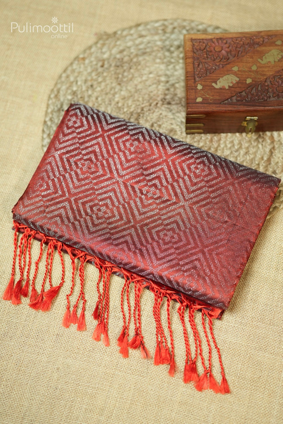 Brick Orange Red Colour Kanchipuram Soft Silk Saree