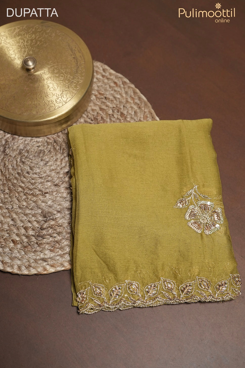 Light Olive Green Crushed Organza Unstitched Salwar Set