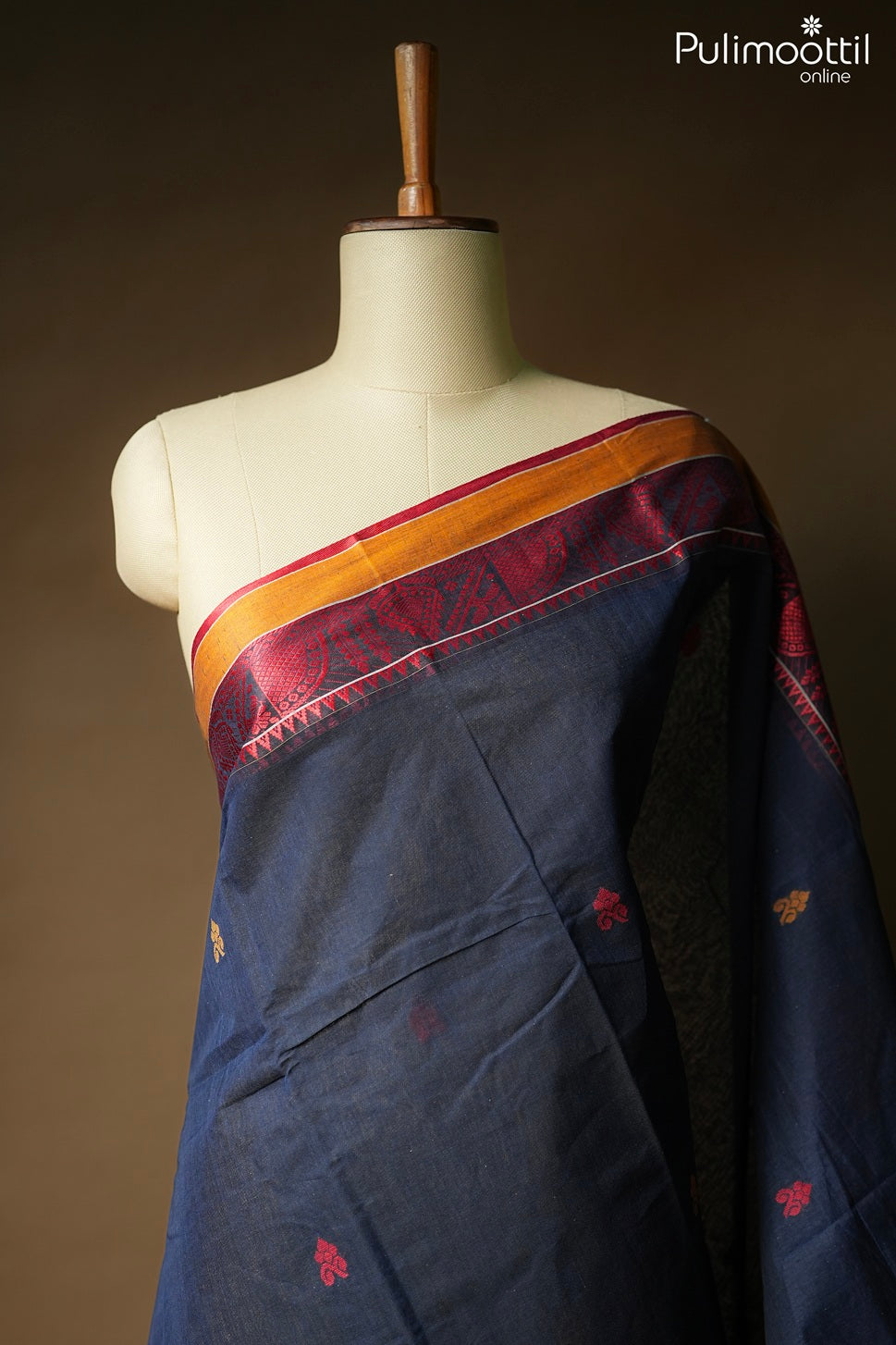 Dark blue color Dhaka cotton saree