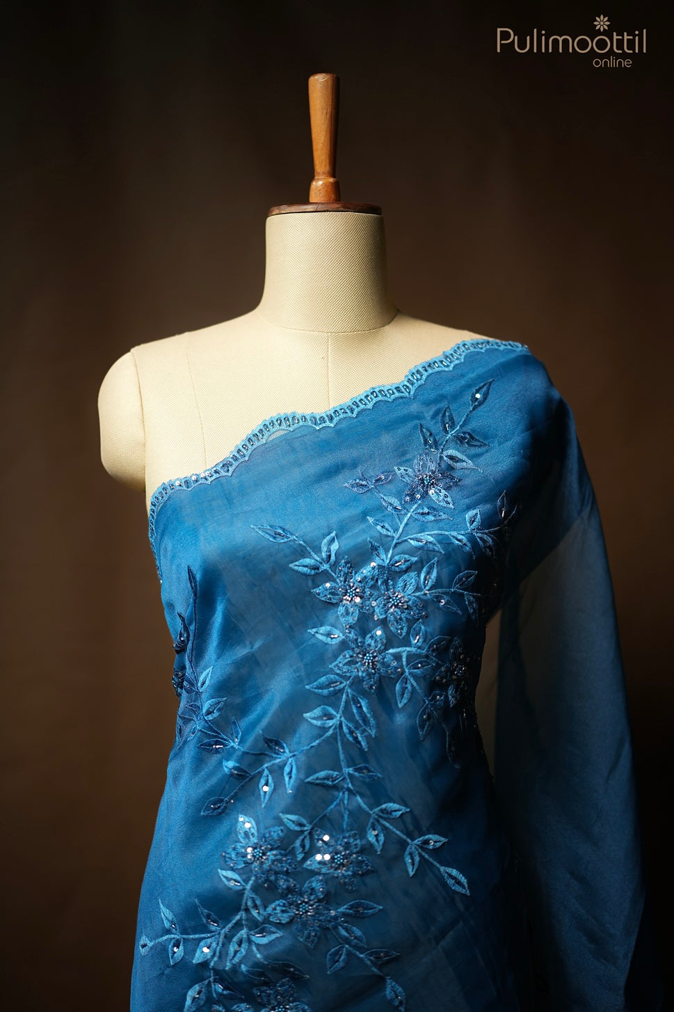 Kerosene blue color organza fancy saree