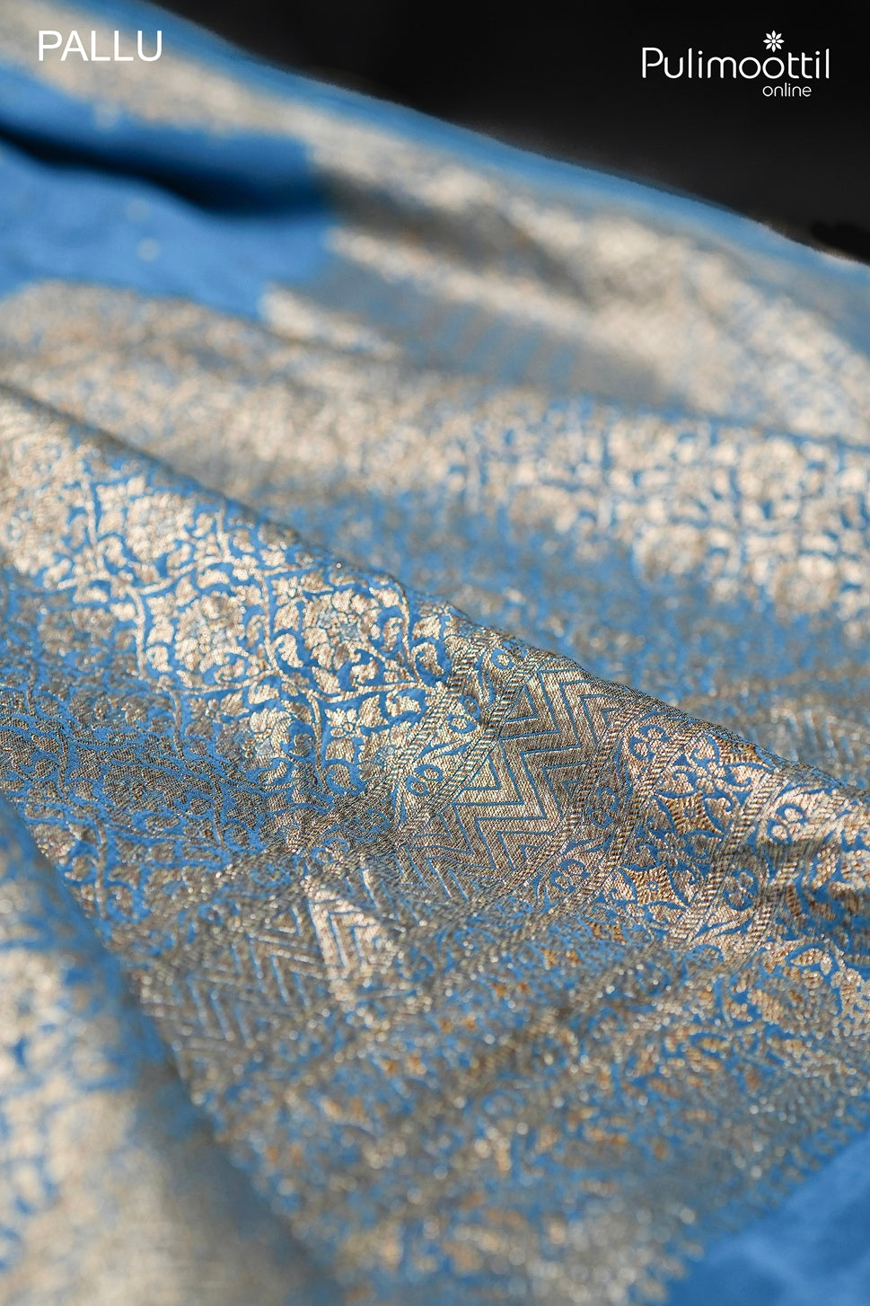Dark sky blue color Banarasi saree