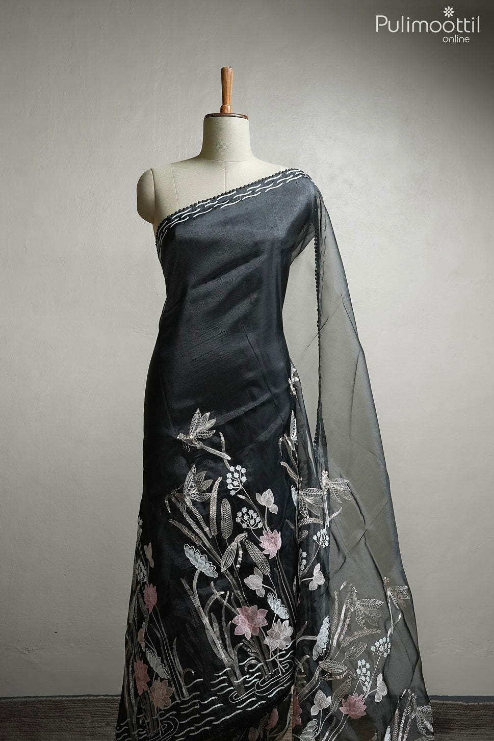 Black color organza fancy saree