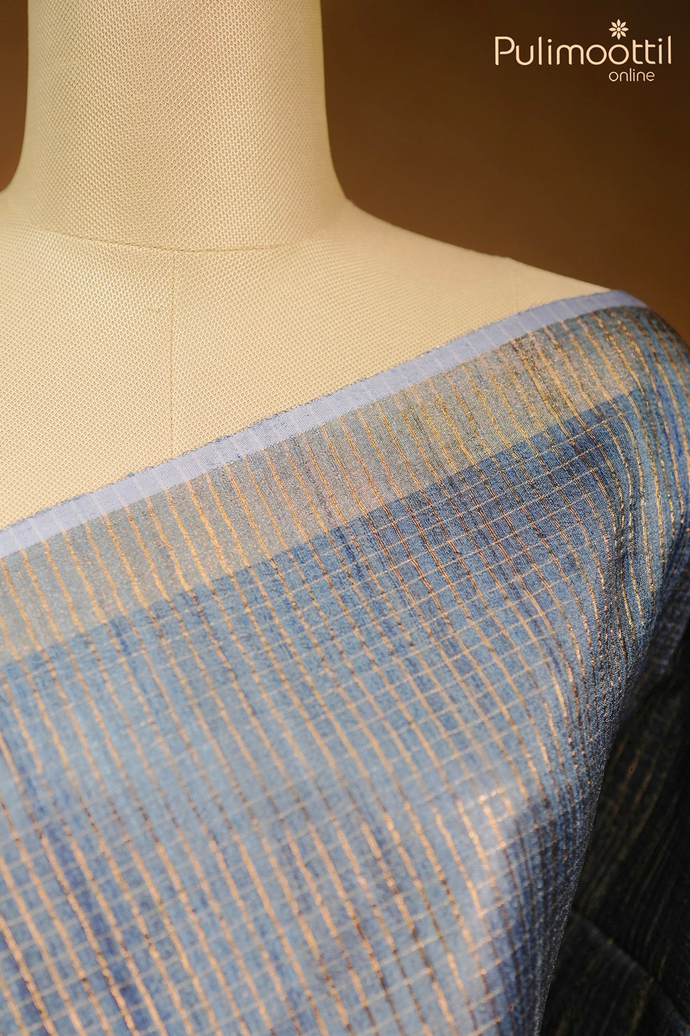 Blue grey color jute silk saree