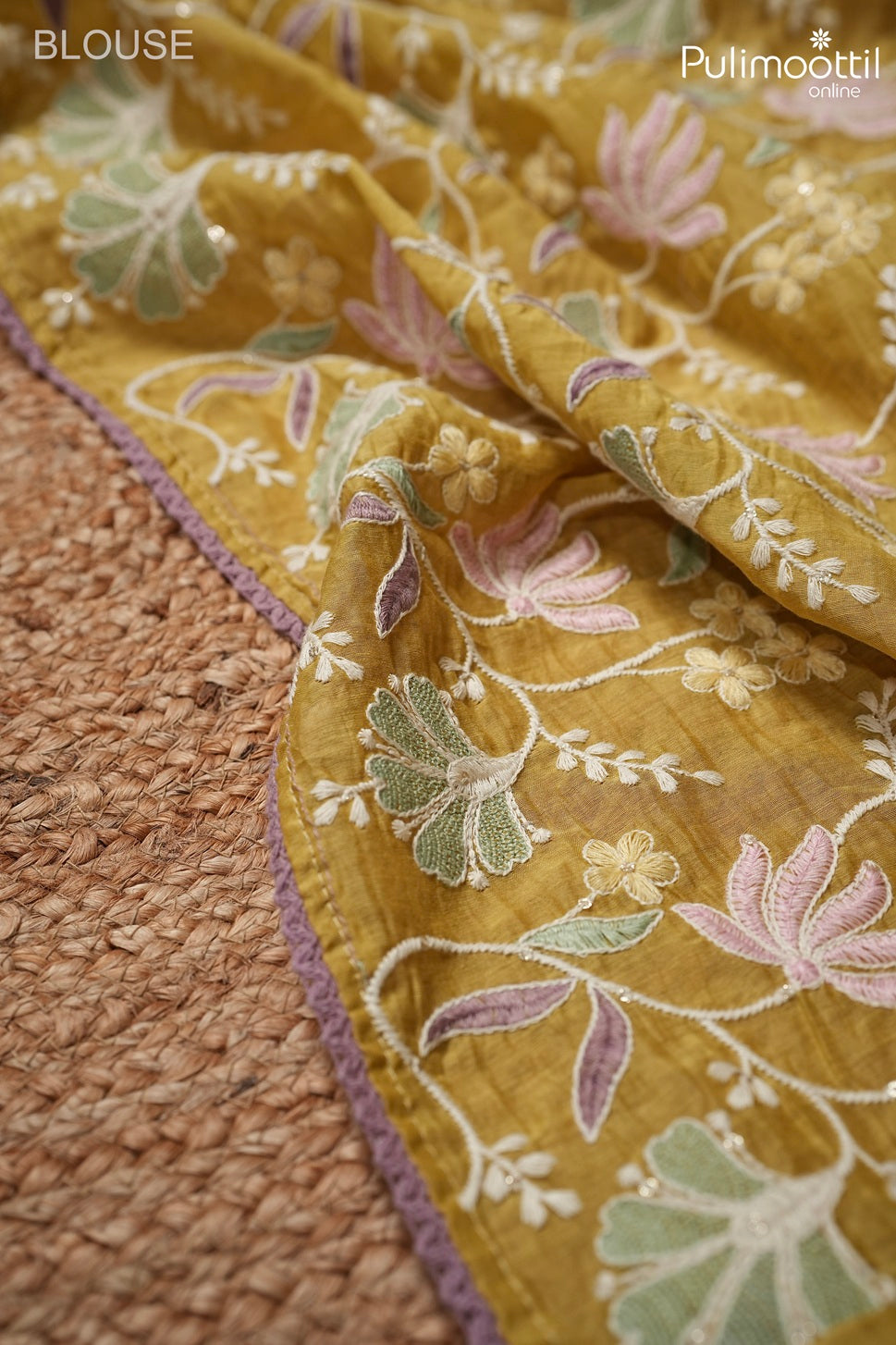 Olive yellow color crushed Chanderi silk saree