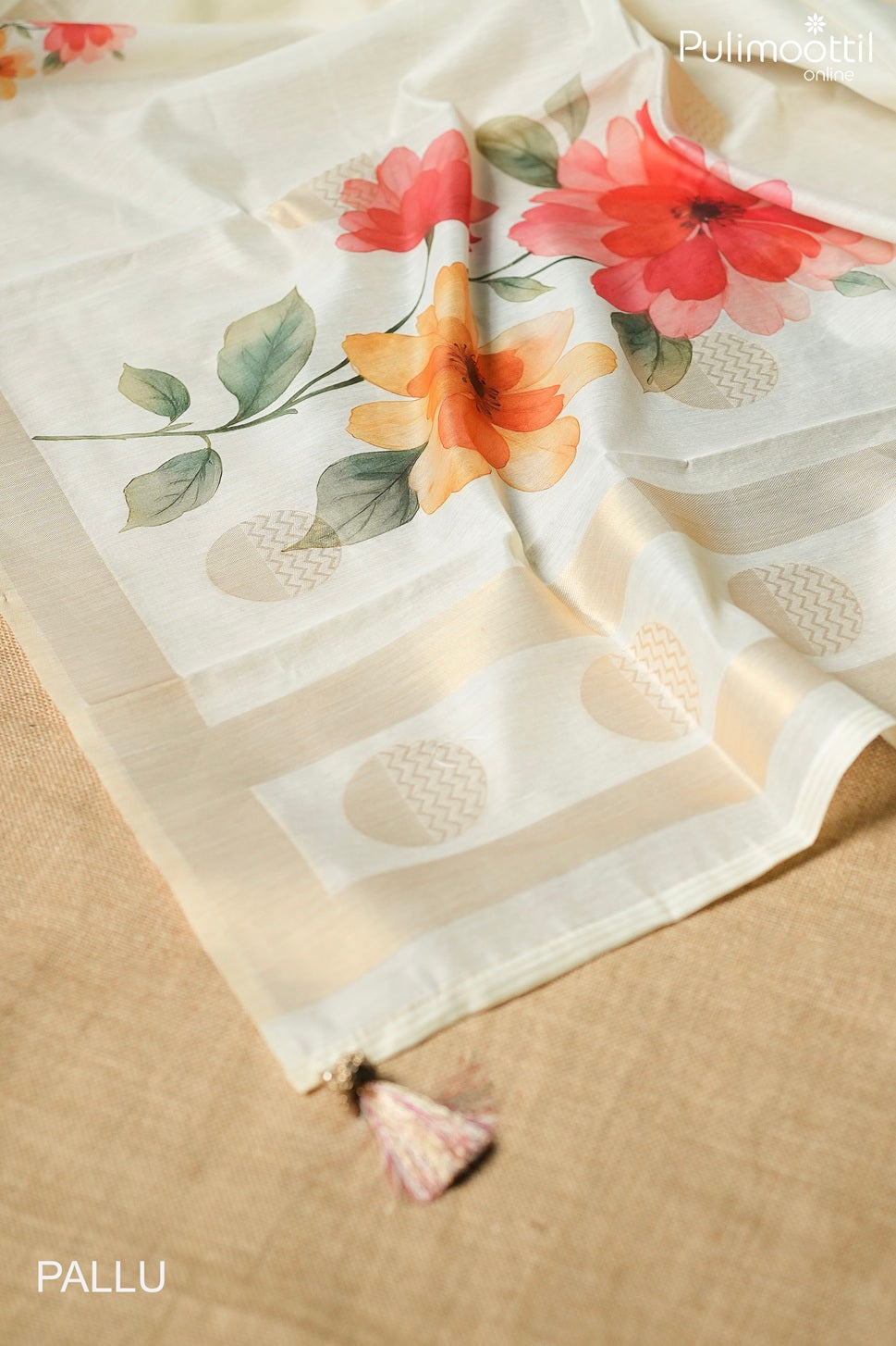 Off white color semi Chanderi printed fancy saree