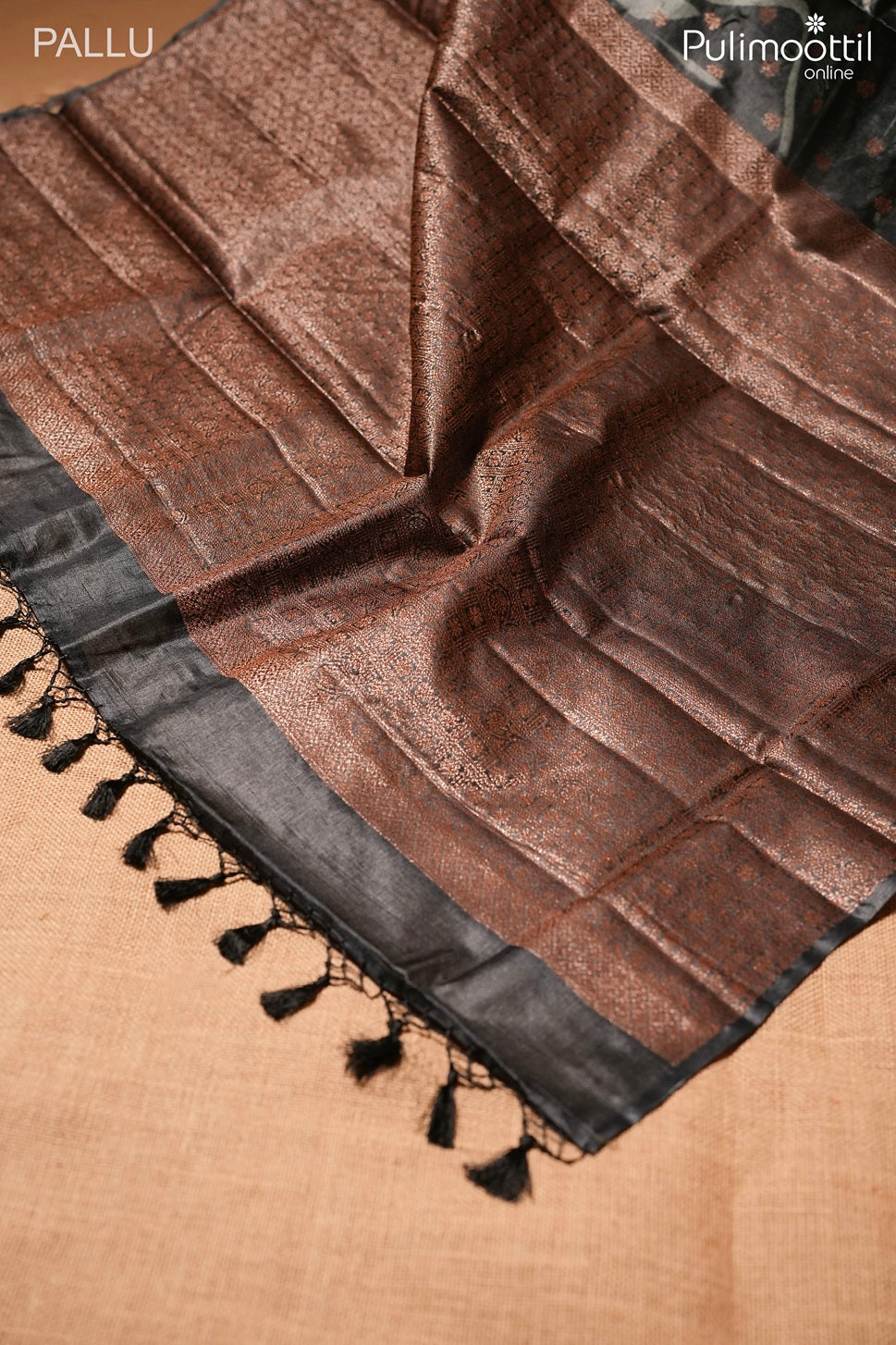 Black color Tussar silk saree