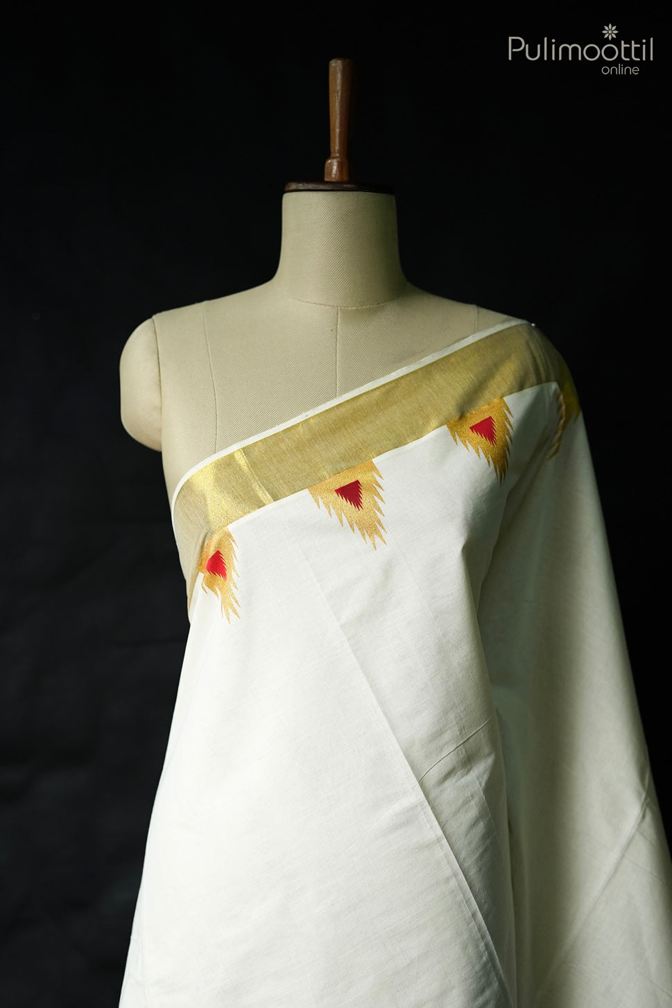 Off white color Kerala traditional golden set saree