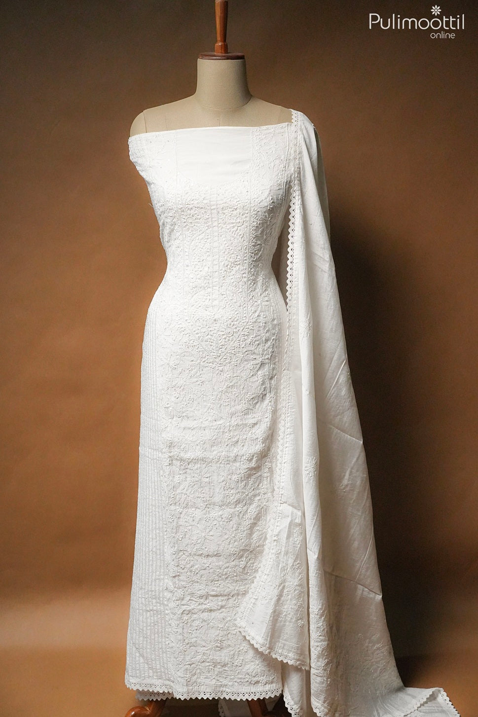 White Chanderi Unstitched Salwar Set