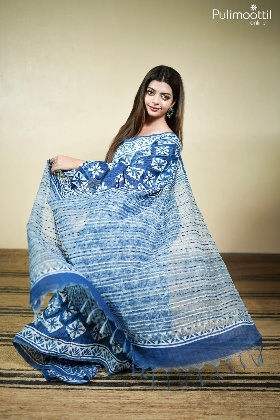 Indigo blue color Chanderi saree