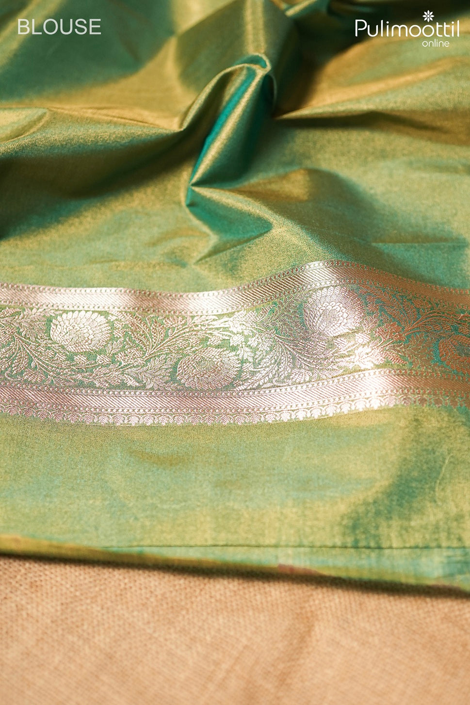 Dark blue green color golden tissue Banarasi saree