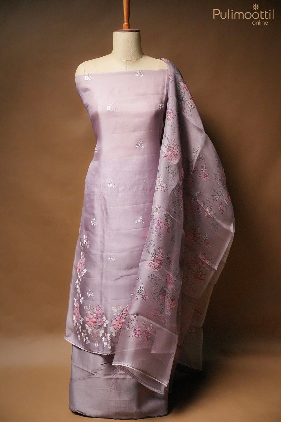 Lavender Organza Unstitched Salwar Set