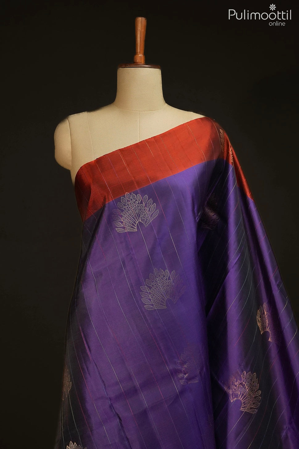 Dark violet color Kanchipuram designer saree