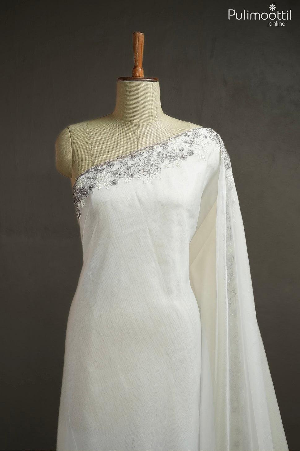 White color organza fancy saree