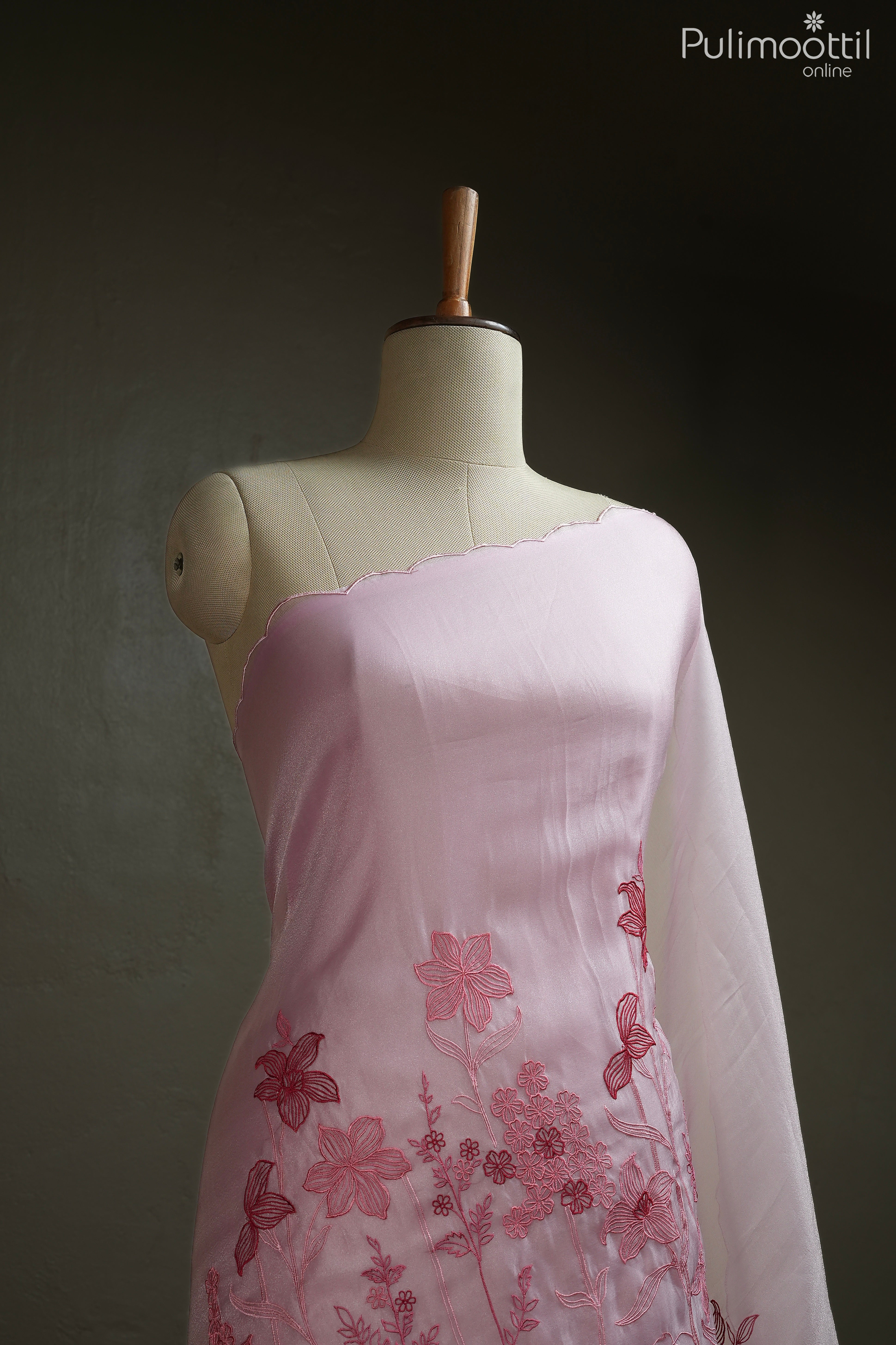 Onion pink color organza fancy saree