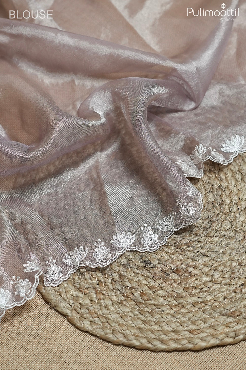 Light mauve color tissue organza fancy saree