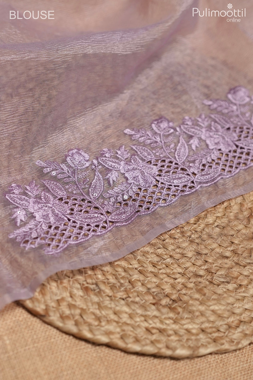Lavender color crushed organza fancy saree