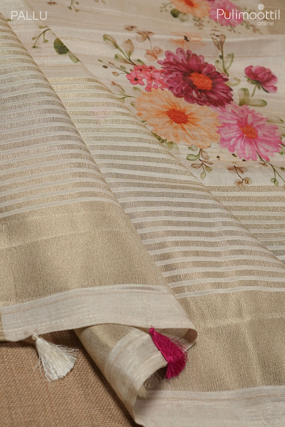 Kerala traditional golden tissue semi jute saree