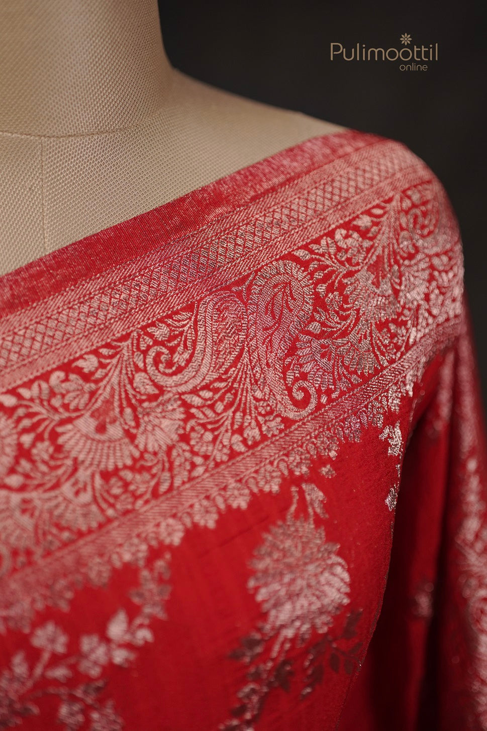 Red Colour Banarasi Rose Gold Work Saree
