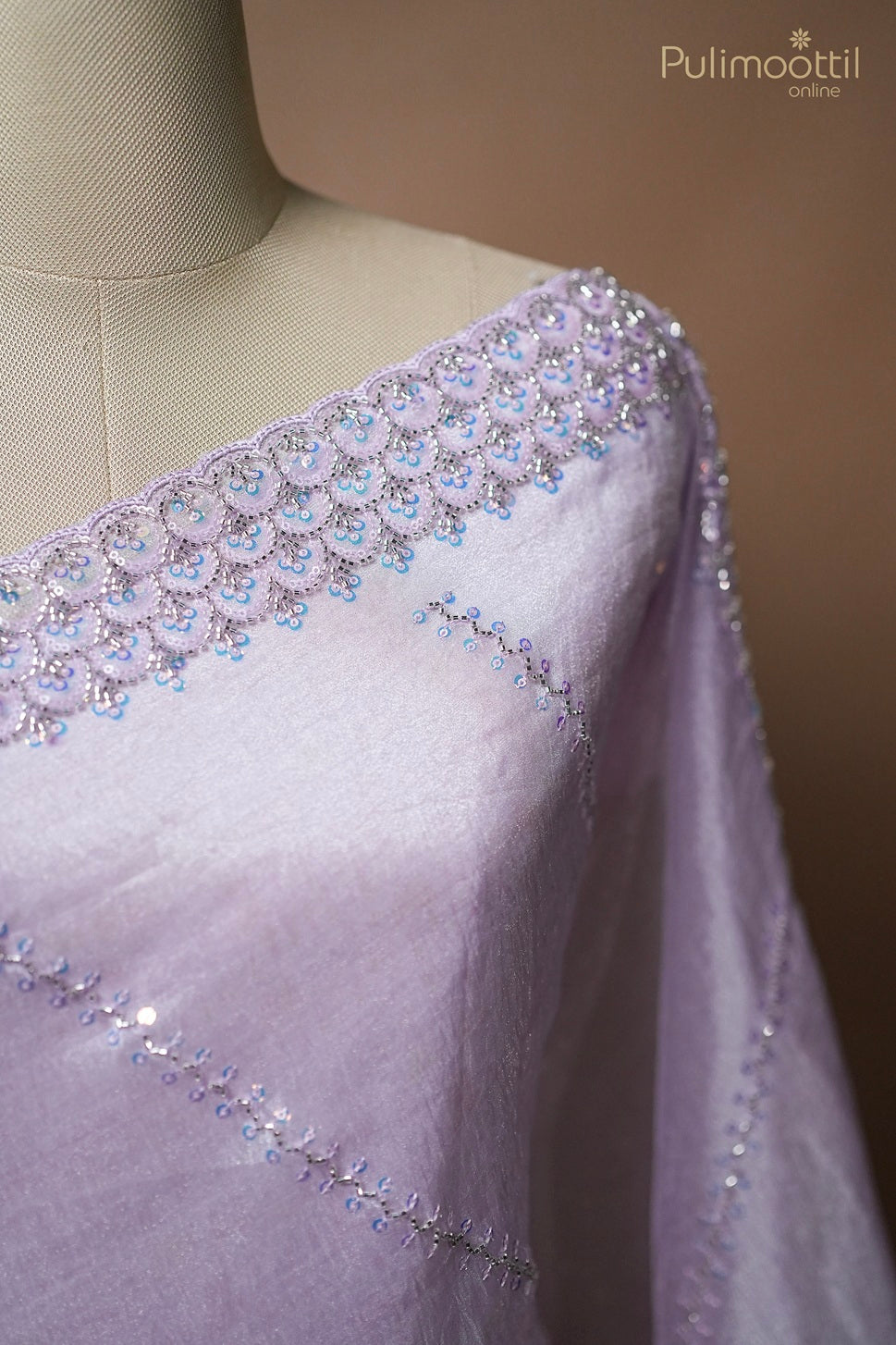 Lavender Colour Organza Fancy Saree