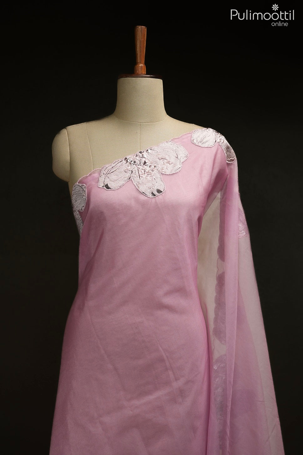 Onion pink color organza fancy saree