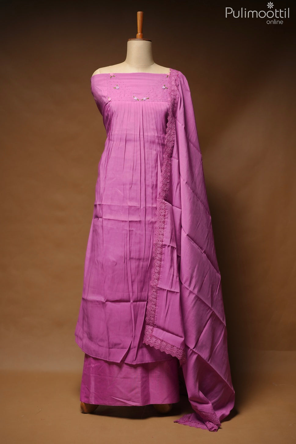 Onion Pink Blended Chanderi Unstitched Salwar Set