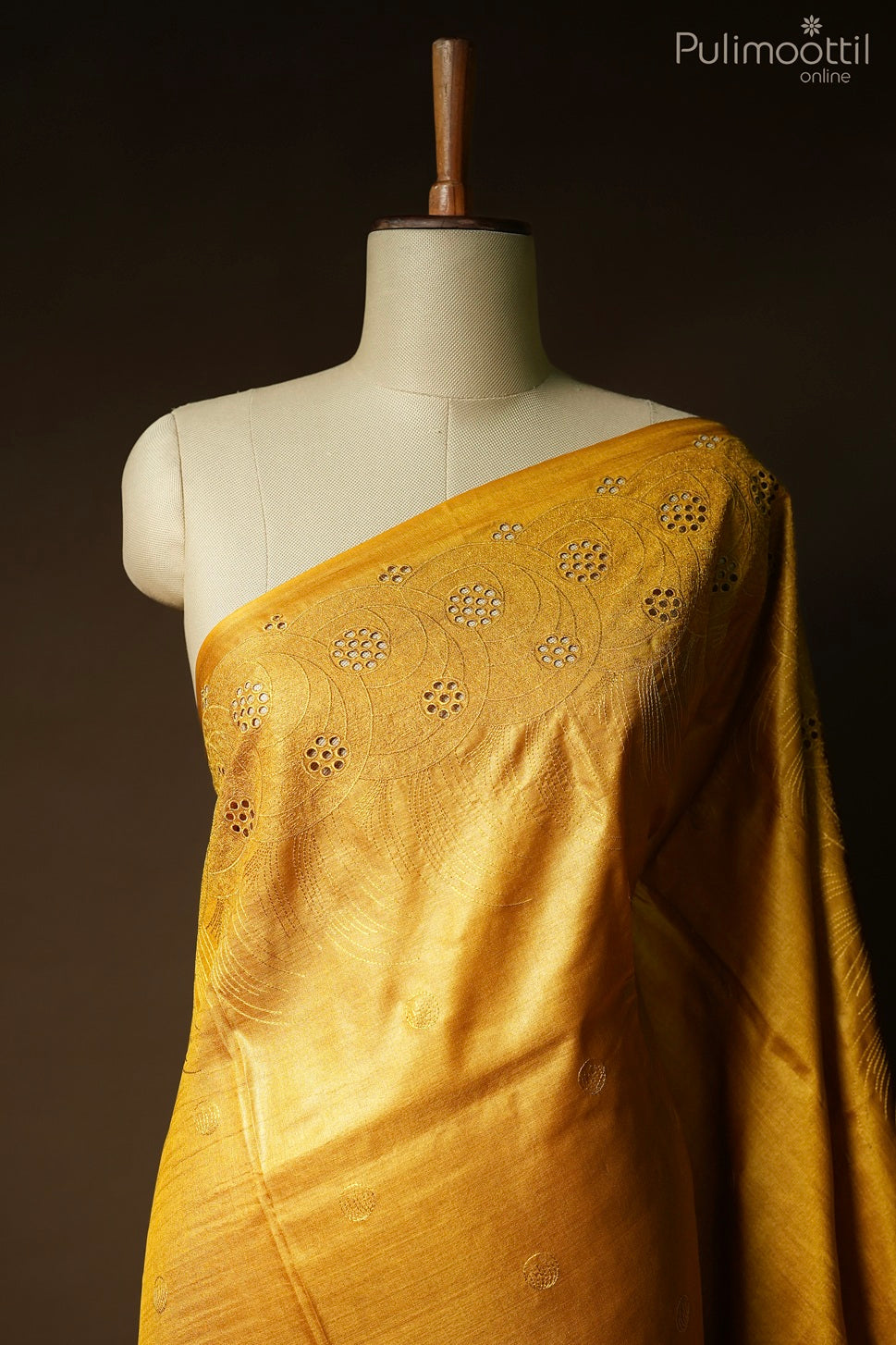 Golden yellow color Tussar silk saree.