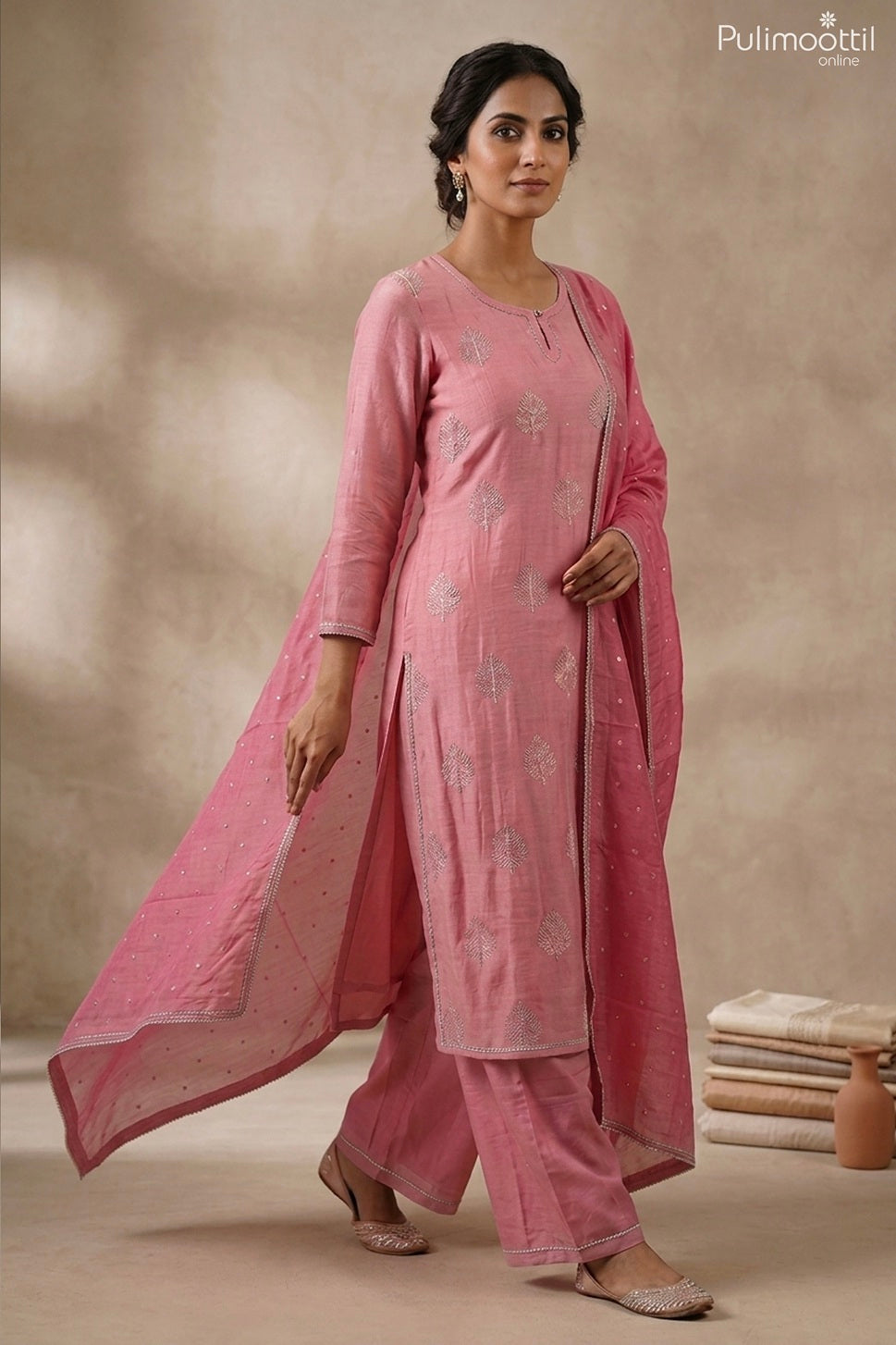 Baby Pink Chanderi Ready To Wear Salwar Set