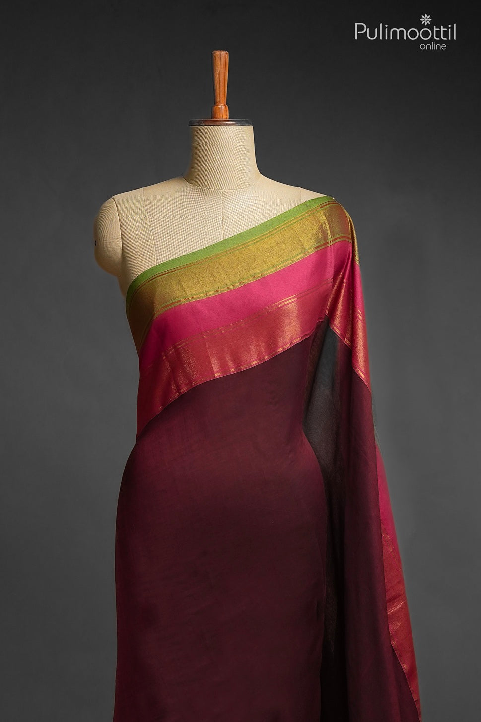 Maroon colour Mul Cotton saree