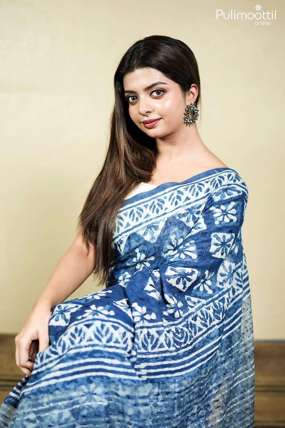 Indigo blue color Chanderi saree