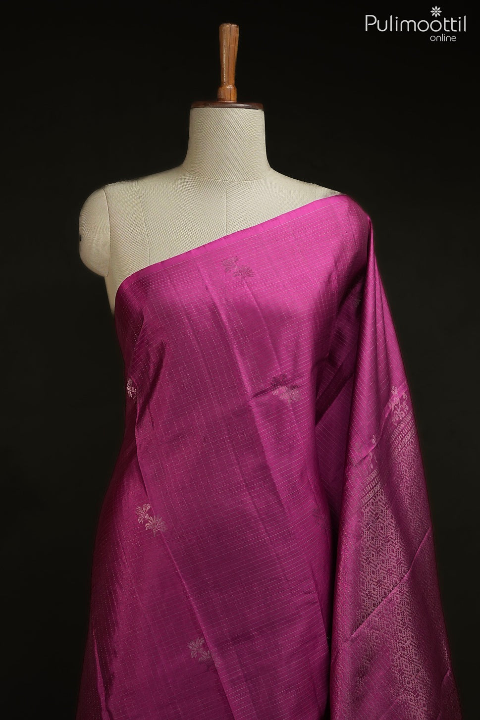 Dark pink color Kanchipuram soft silk saree
