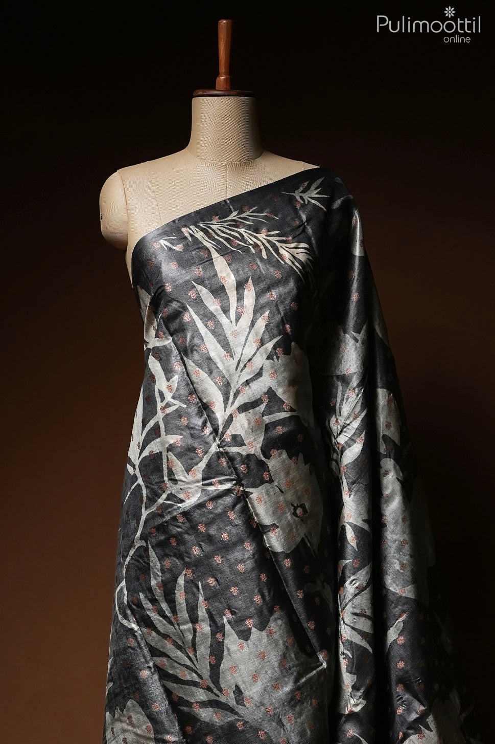 Black color Tussar silk saree