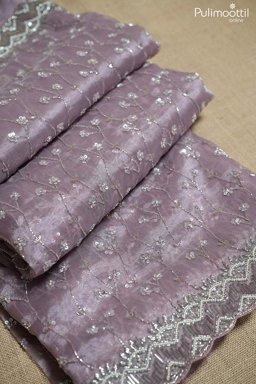 Light lavender color organza fancy saree
