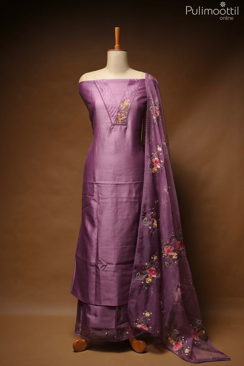 Onion Pink Chanderi Unstitched Salwar Set