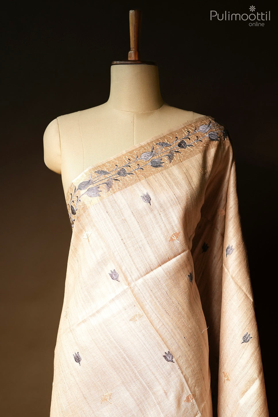 Dark butter cream color jute silk saree